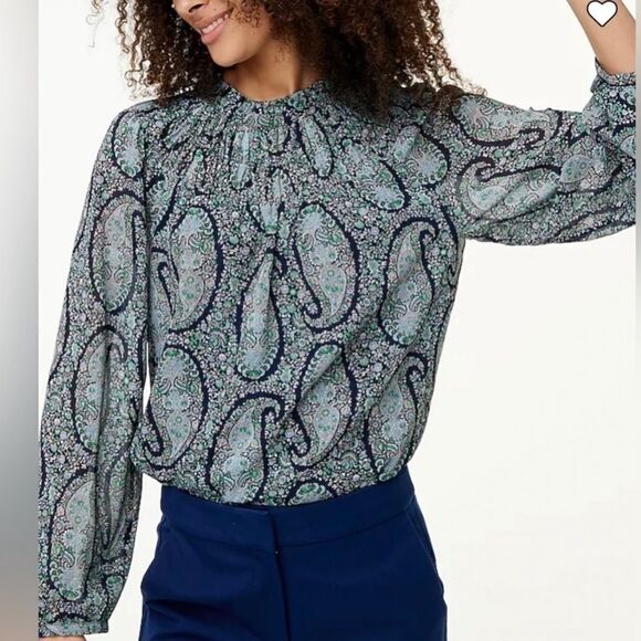J. Crew Paisley Printed Smock Long Sleeve Blouson Top SIZE MEDIUM - Picture 1 of 7